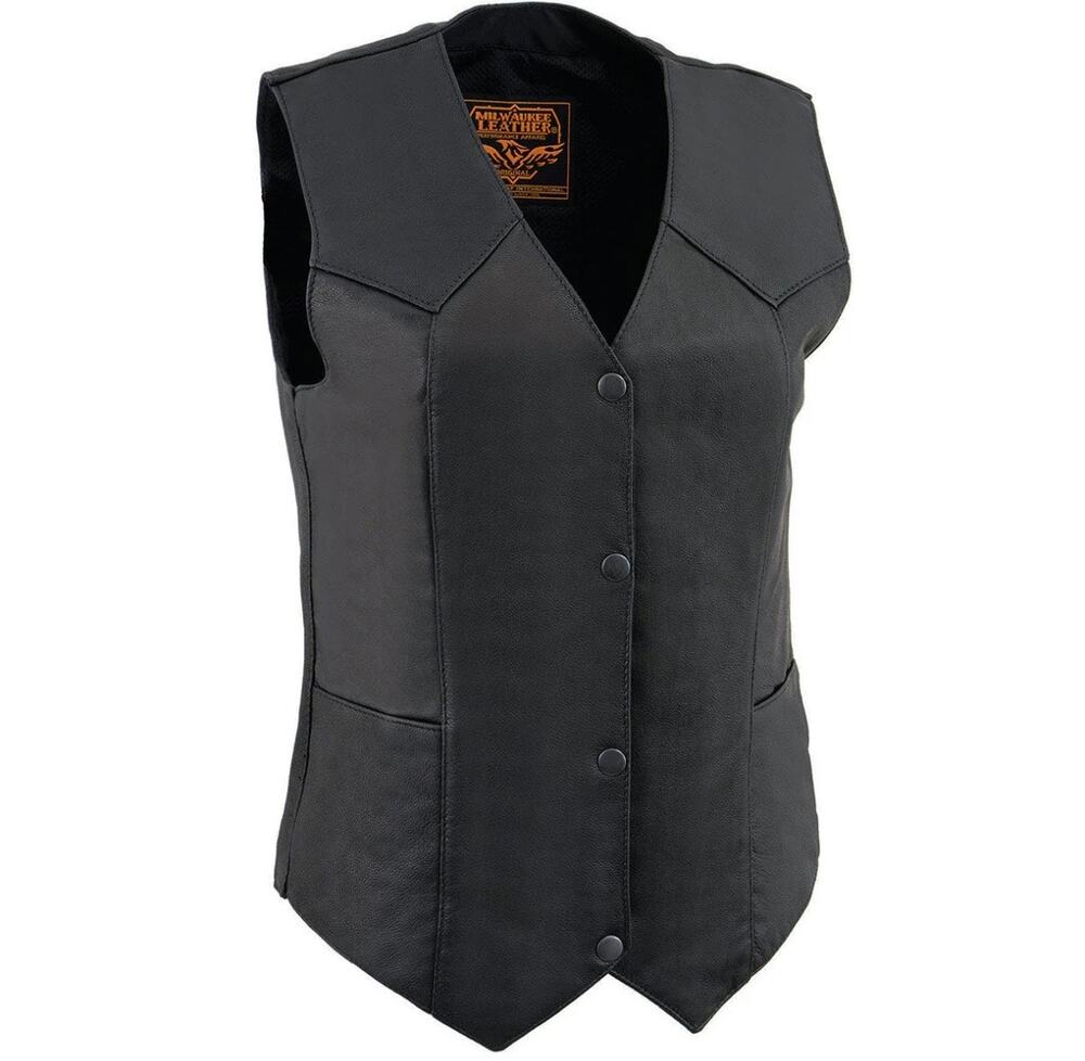 NWT Milwaukee Leathers MLL4545 Black leather Classic 4 snap vest